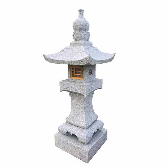 Japanese Stone Lantern with Small Wooden Window 