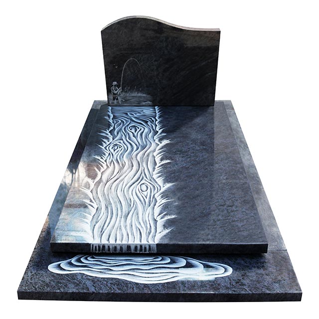 Big Bahama Blue Granite Tombstone with River Pattern