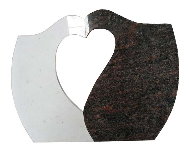 Double Colors Granite Cemetery Plaque with Carved Heart Shape