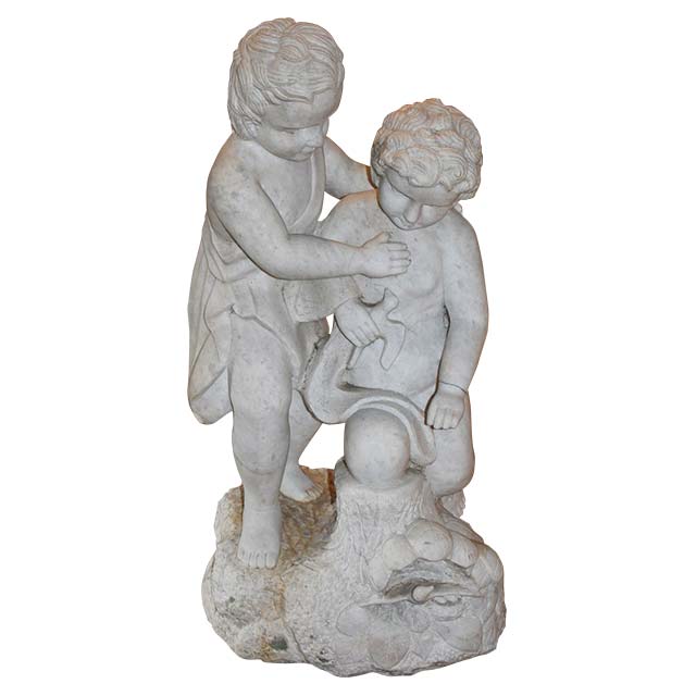 Greek White Marble Two Brothers Young Boys Sculptures