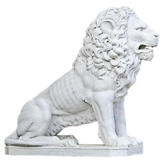 Garden Use Sitting Roaring Adult Male Lion Marble Sculpture 