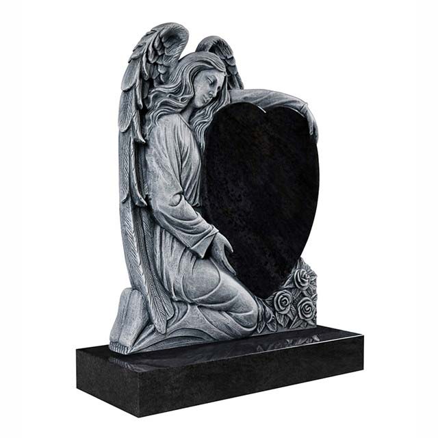 Sad Angel Hoding Heart Granite Tombstone
