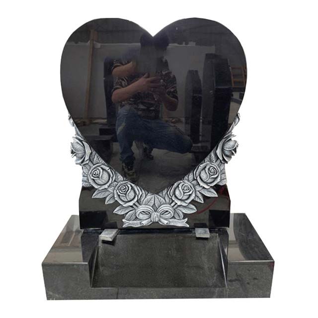 Antique Heart Flower Belt Carving Black Granite Headstone Producer