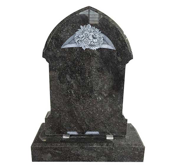 House Shape Granite Headstone with Antique Flower Carving