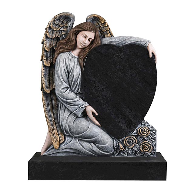 Customized Colored Weeping Angel Black Granite Headstone