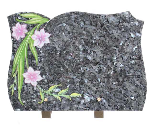 Colorized Flower Leaves Blue Pearl Granite Cremation Plaque