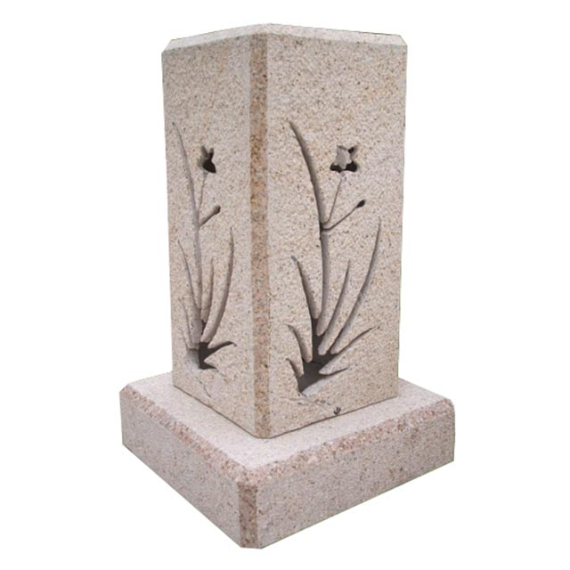 Small Size Rectangle Yellow Granite Lantern with Hollowed-out Flower Carving 
