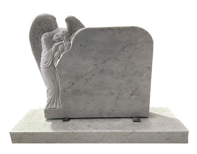 White Marble Family Gravestone with Standing Weeping Angel Statue