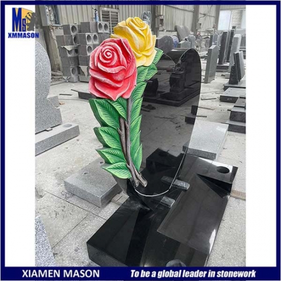 Colorized Flower Granite Tombstone